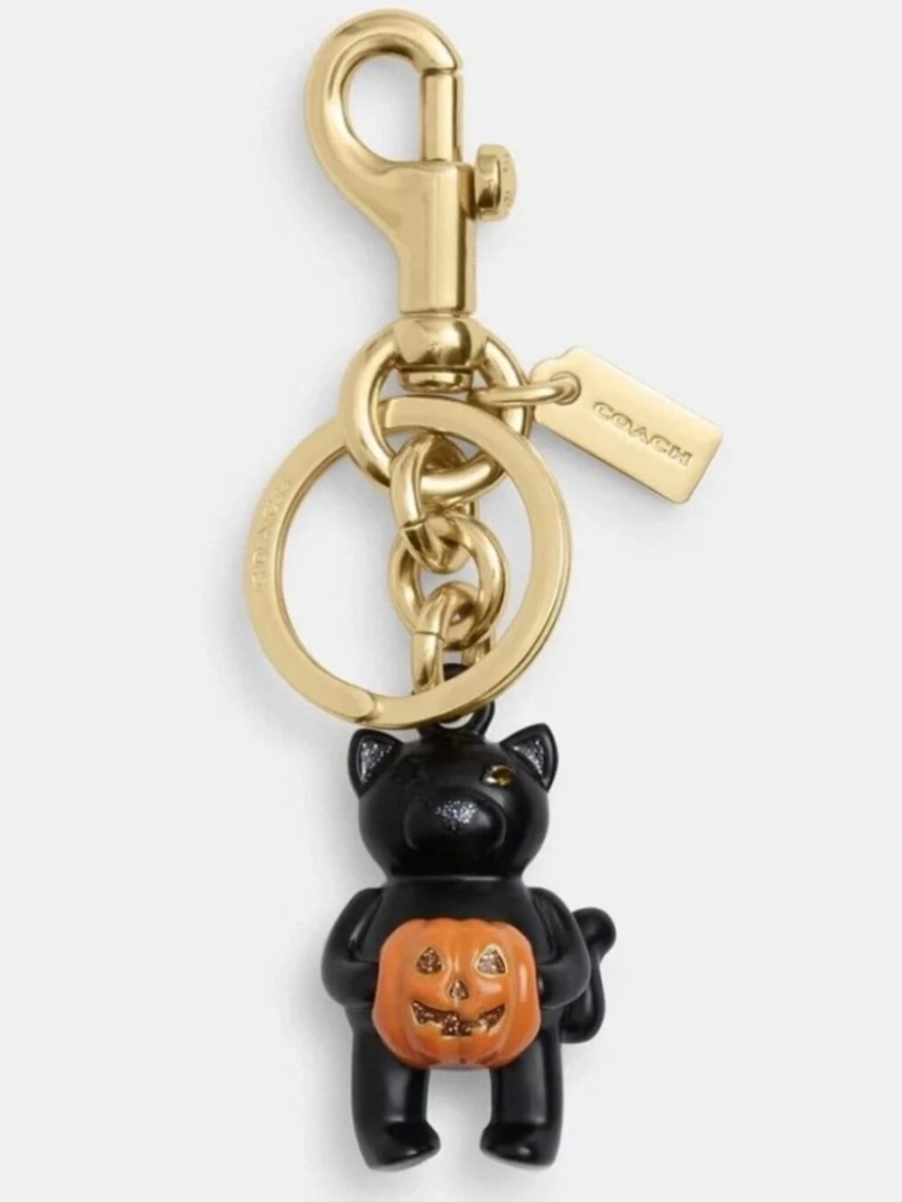 Coach Halloween Black Cat with Pumpkin Keychain Charm for Bag Purse CW480 🐈‍⬛🎃 - Picture 2 of 12